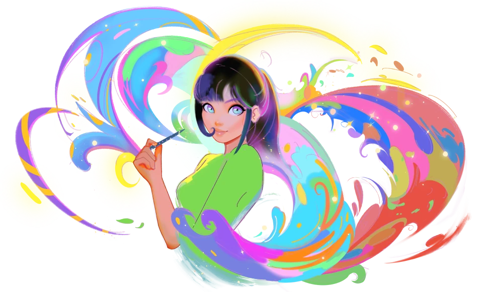A Girl With A Colorful Swirl Around Her